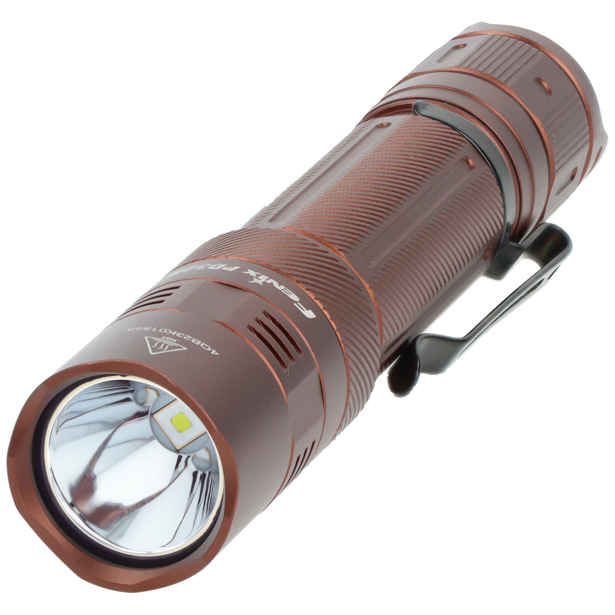 Lampe de poche LED Fenix PD32R marron, lampe de poche tactique, fin de course silencieuse, batterie Li-Ion ARB-L18-3400 incluse