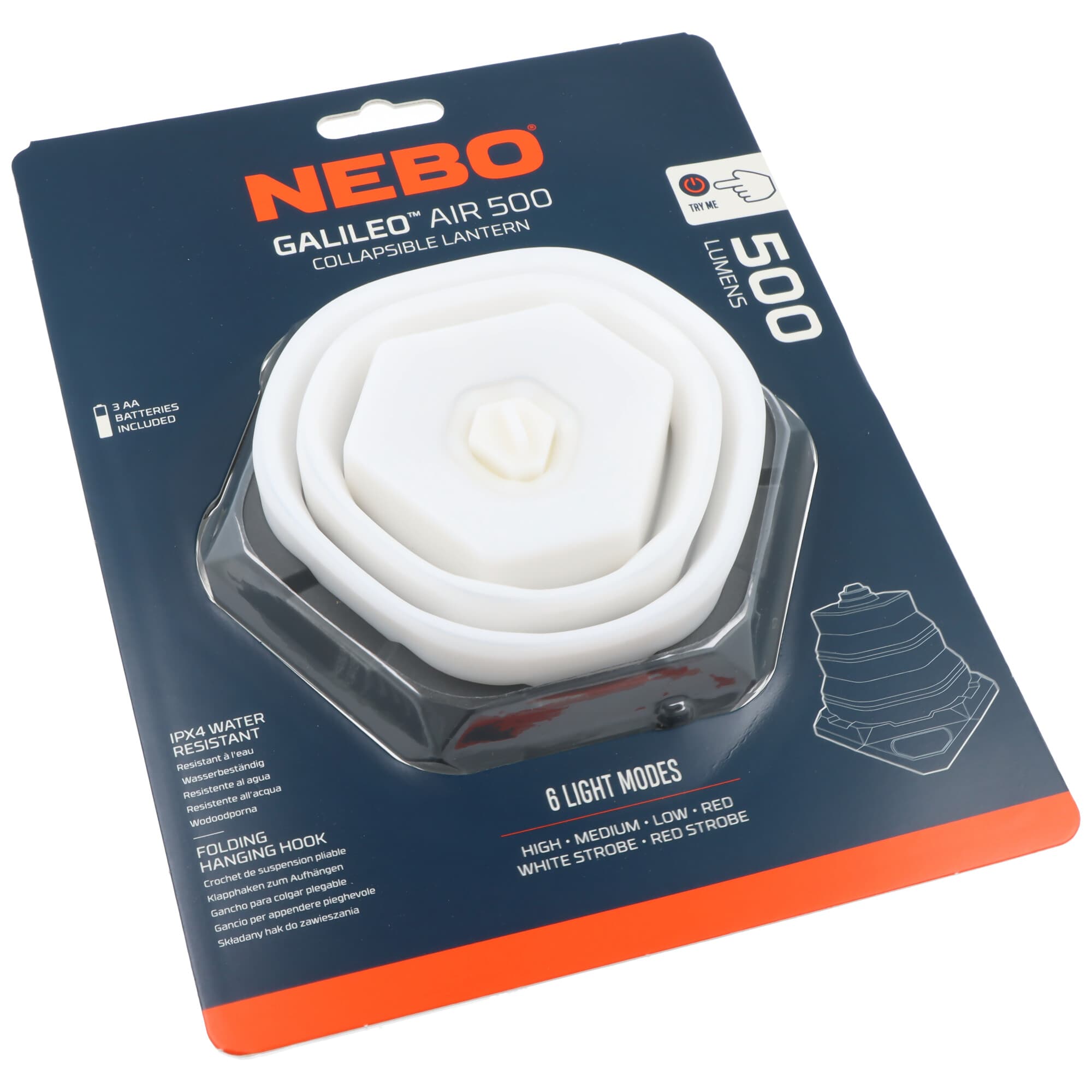 Lampe de camping LED NEBO GALILEO™ AIR 500 NEB-LTN-1008-G avec 500 lumens, rechargeable via USB-C, pliable et très légère
