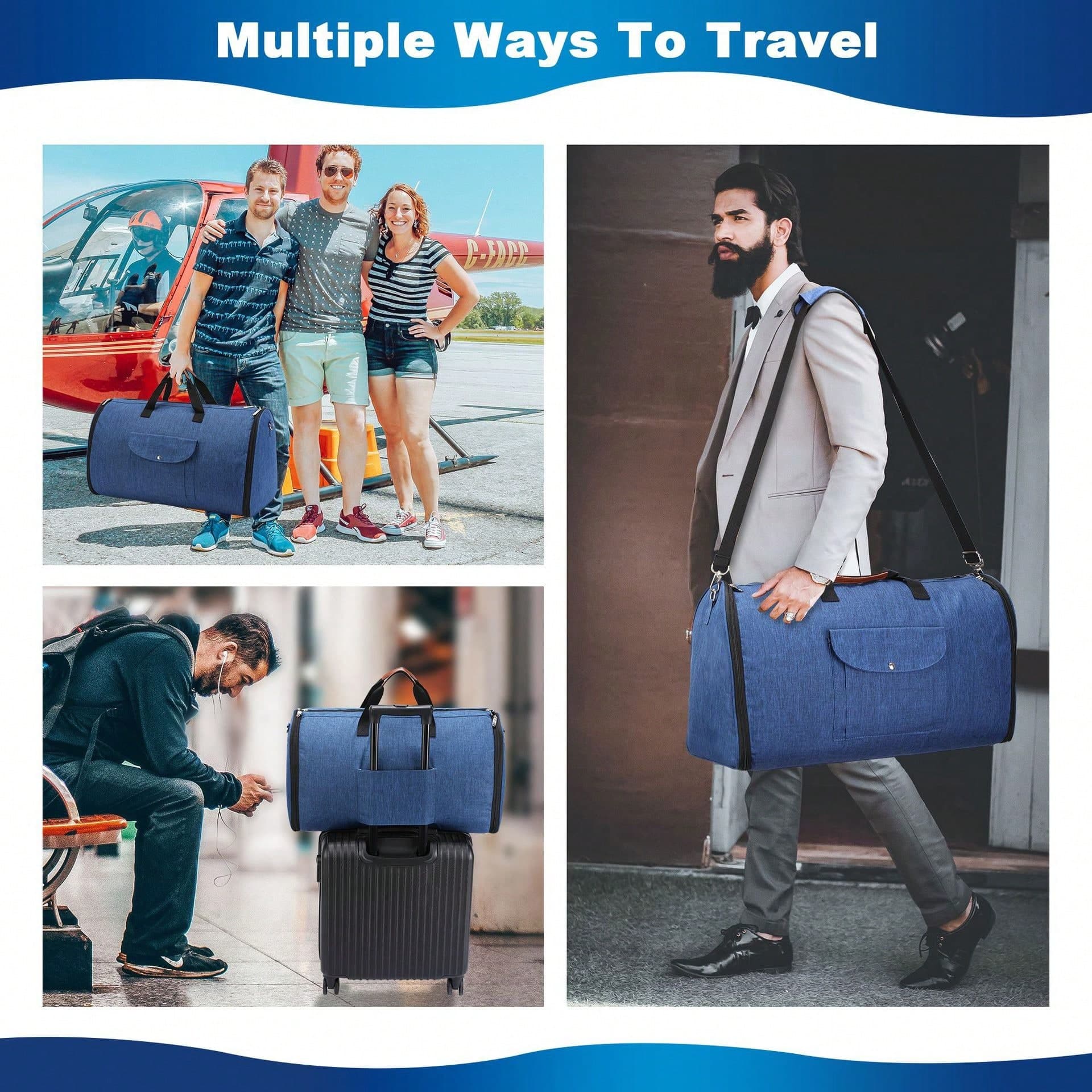 1 Pièce Sac De Voyage En Toile Bleu Pliable À Grande Capacité, Sac À Main, Sac De Voyage, Sac De Rangement À Vêtements Simple Et Élégant,