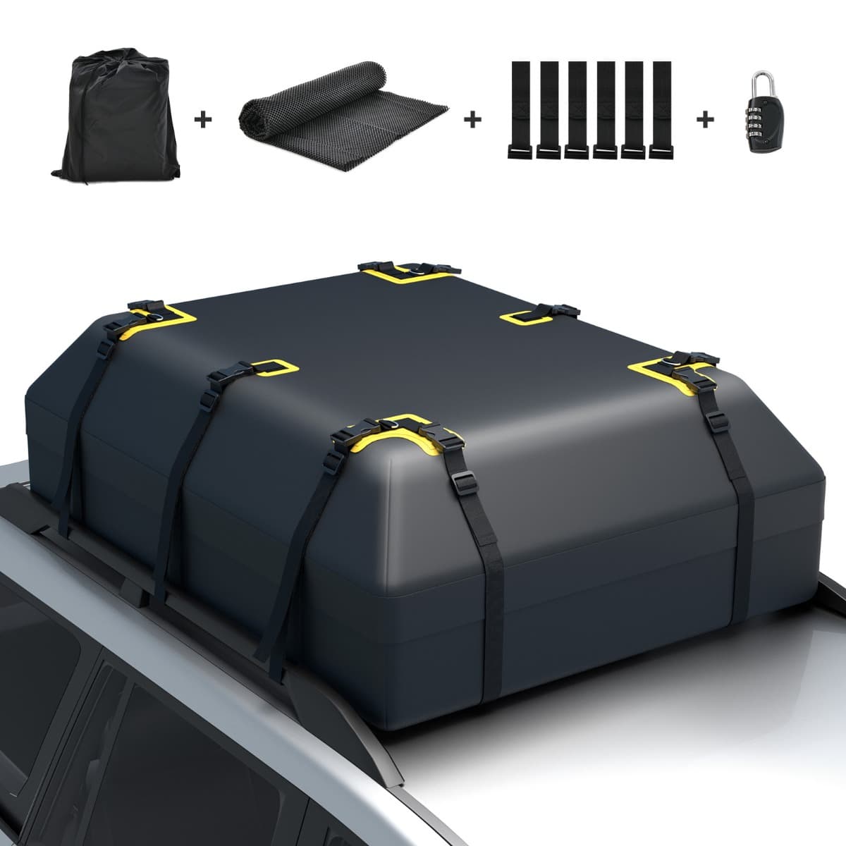 CostwayPorte-bagages de Toit pour Voiture de 0,6m³ Sac à Bagages de Toit Étanche pour Tous Les Véhicules avec Support