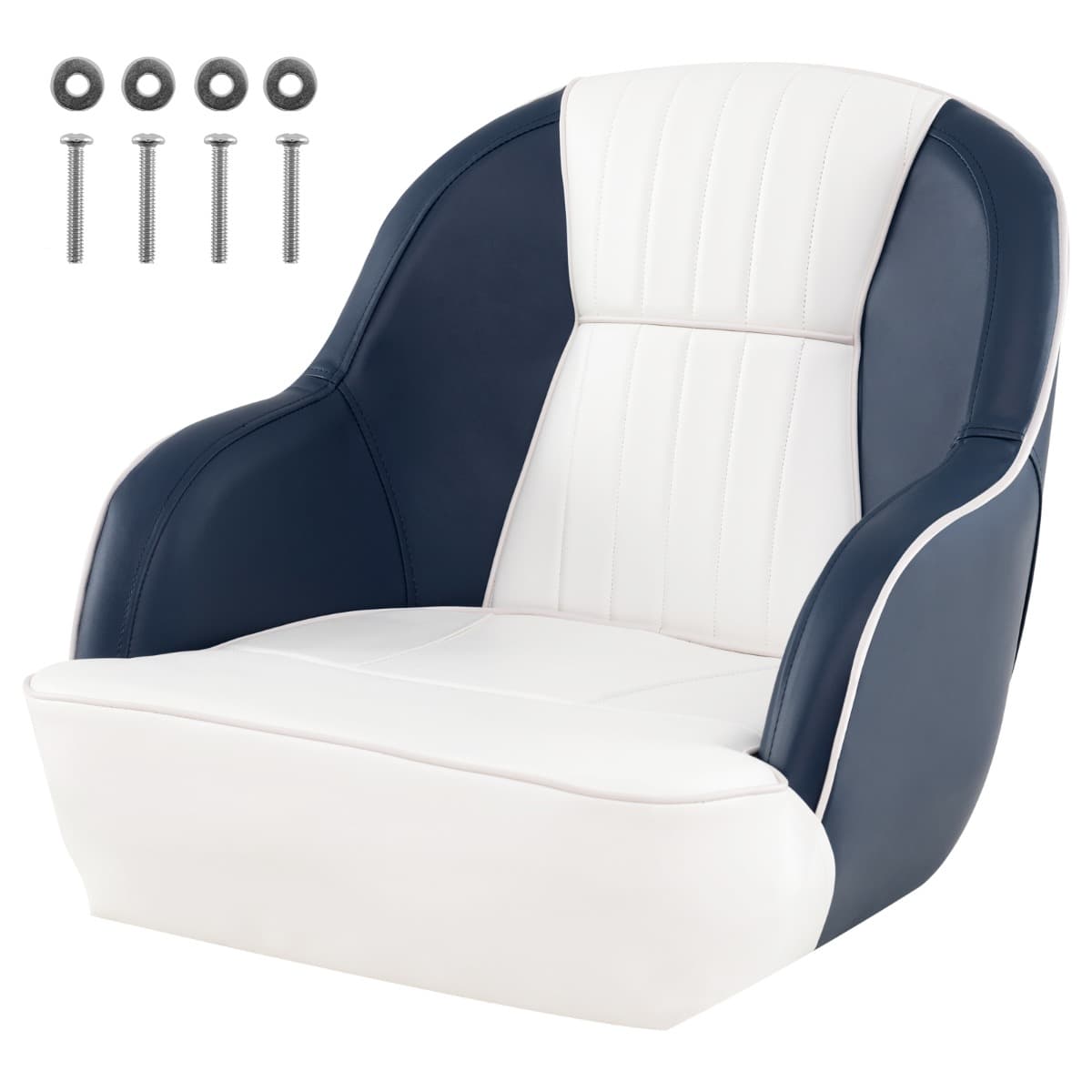 CostwayChaise Capitaine à Baquet pour Bateau Ponton avec Épaisse Rembourrage en Éponge Cuir PVC Imperméable avec Accoudoirs Vis de Montage Bleu